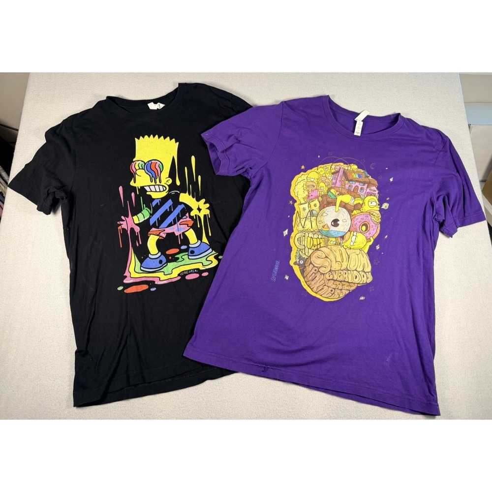 The Simpsons T-Shirt Lot of 2 Bart Homer Trippy Dripping Paint Mens XL